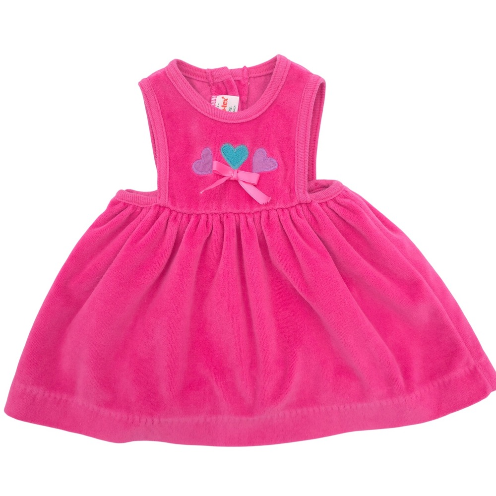 Health-tex Dress Hearts Velour Pink Vintage 80s 90s Girls 12M Made in USA